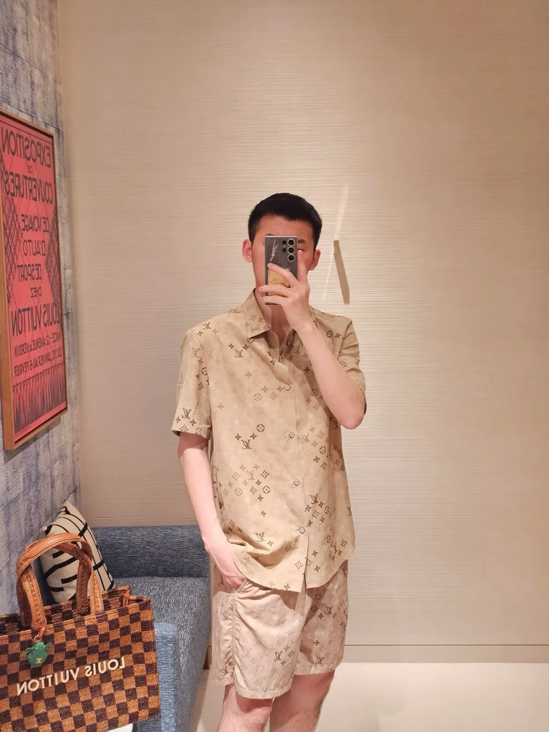 Louis Vuitton/Louis Vuitton presbyopic Khaki all-over printed suit shorts